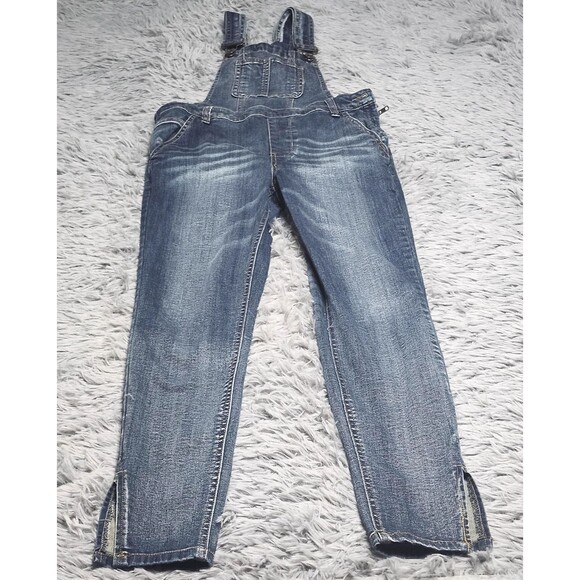 Indigo Rein Overalls Womens Large Blue Denim Adjustable Strap Distressed Jeans - Picture 1 of 14